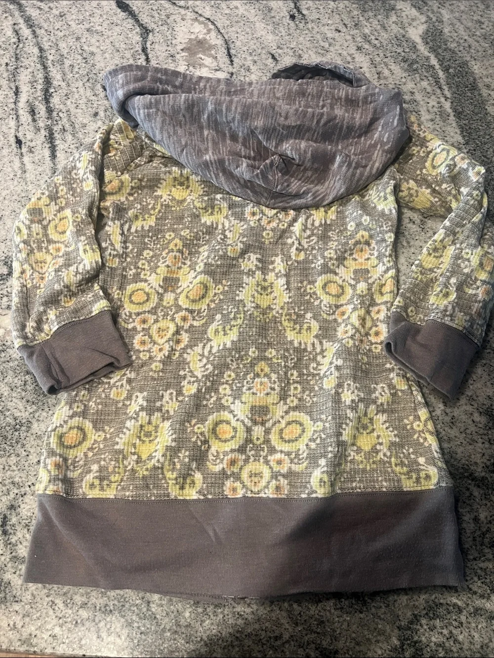 Free People Gray Floral Zip Hoodie Jacket with Yellow Accents